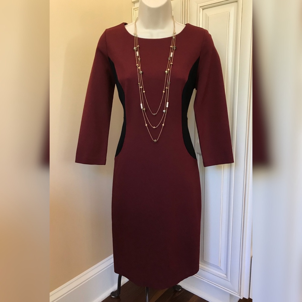 Talbots Burgundy Color Block Knit Sheath Dress 2